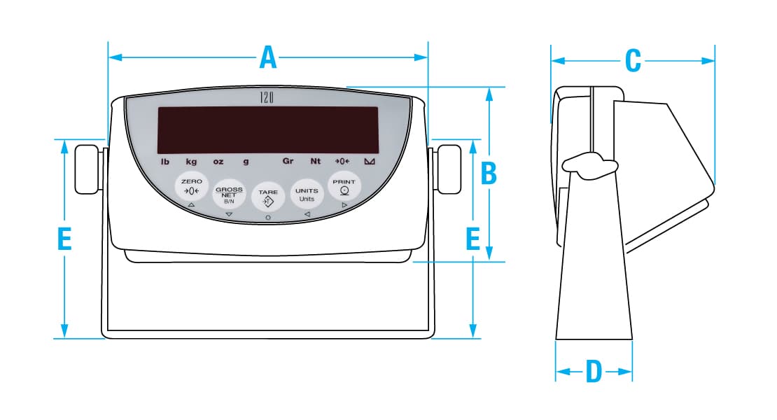 Rice Lake 120 and 120 Plus enclosure and stand dimensions