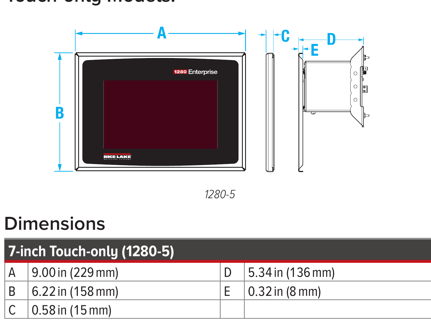 1280-5 Touch7 dimensions with source legend