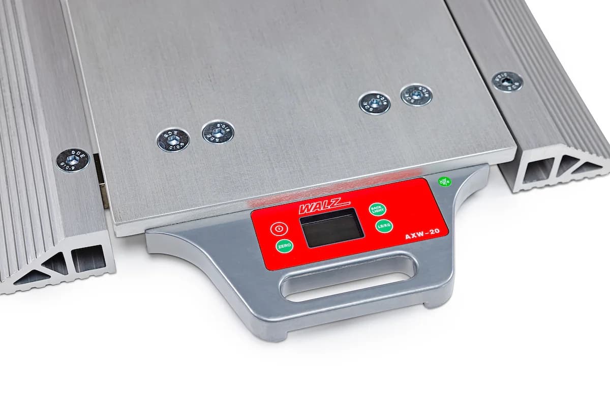 A close up view of the AXW-20 portable axle scale from Walz Scale.