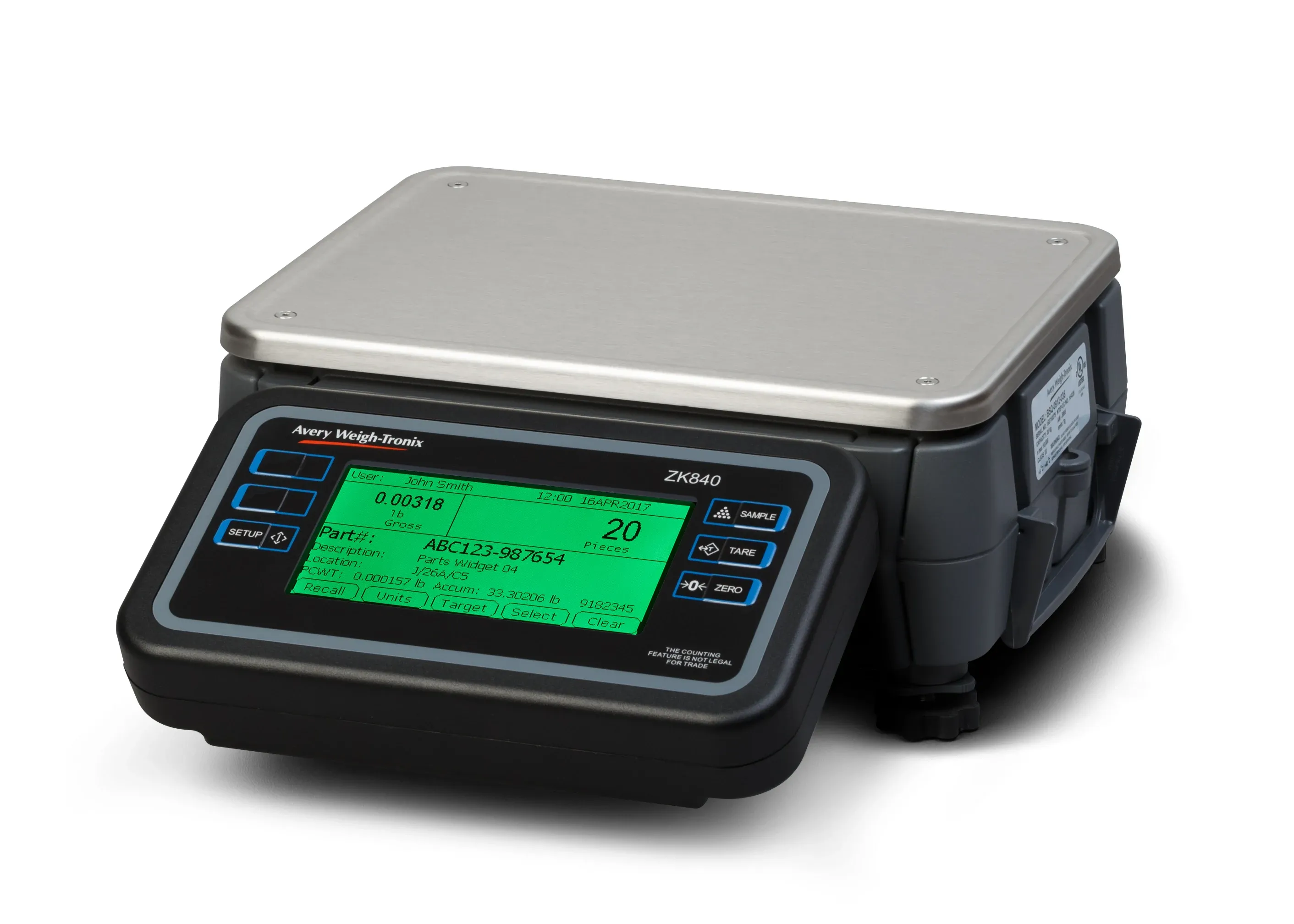 Avery Weigh-Tronix ZK840 counting scale with an example 9 x 12 inch base
