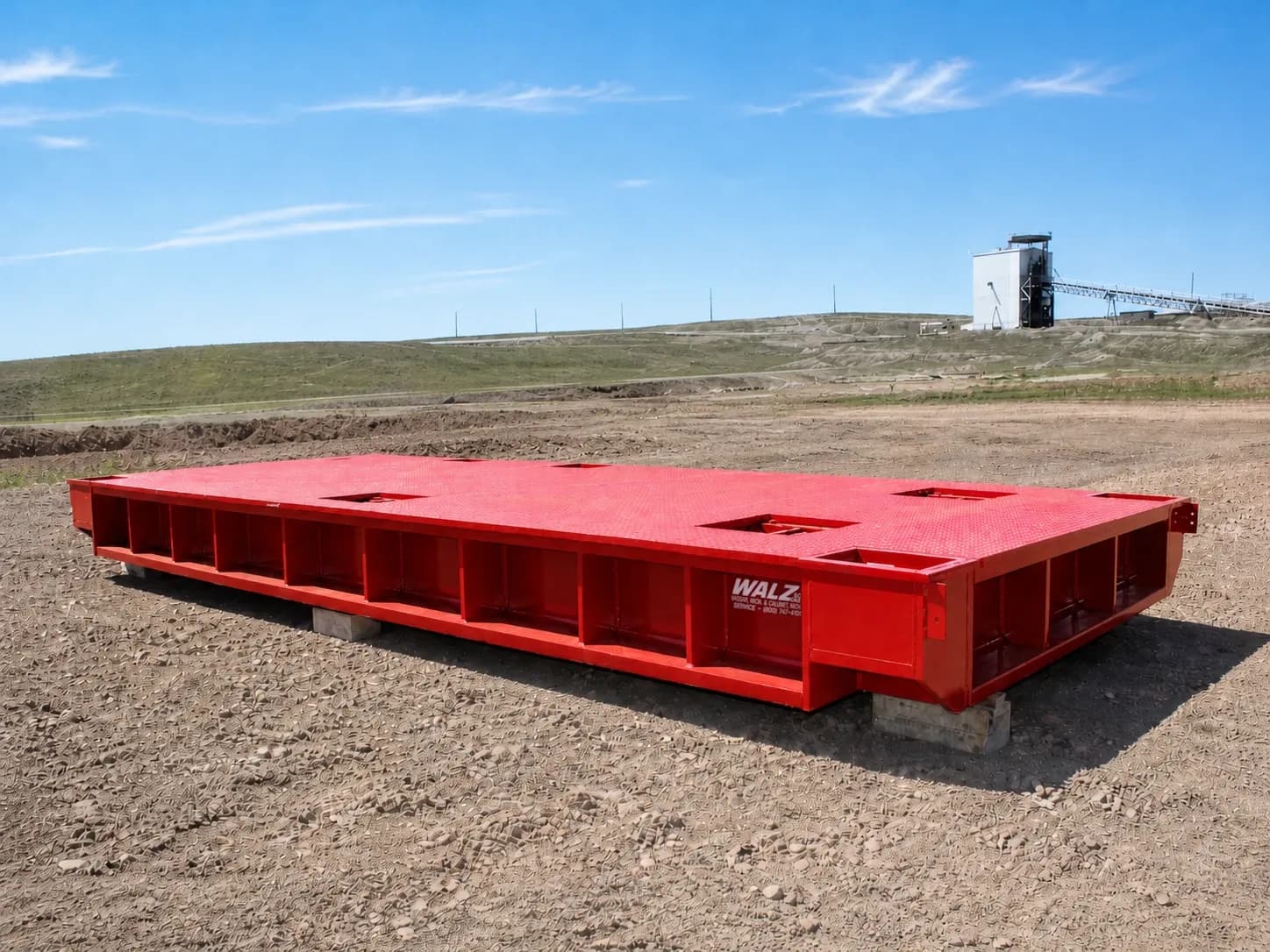 Image of a Walz Scale AXM-P, ultra-heavy-duty, 1000t permanent mining scale awaiting installation on-site.